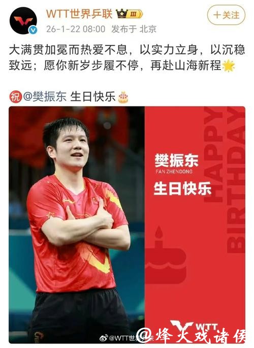 樊振东29岁生日排面拉满!奥委会、WTT齐送祝福,吴敬平卡点庆生 樊振东29岁生日排面拉满!奥委会、WTT齐送祝福,吴敬平卡点庆生